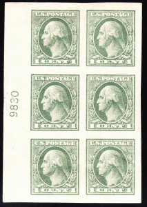 US 531 1c Washington Mint Left Side Plate Block of 6 XF OG H SCV $110