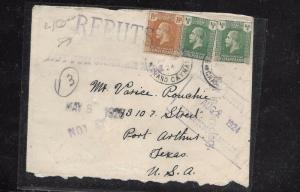 CAYMAN ISLANDS (P1201BB) 1924 KGV 1/2D PR+1 1/2D RETURNED COVER TO USA