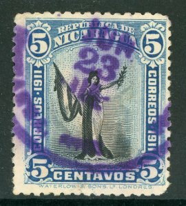 Nicaragua 1912 Liberty 5¢ Blue & Black Sc 299 VFU Q407