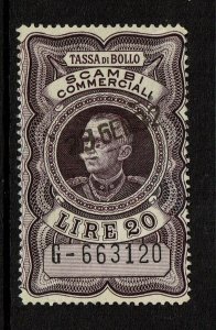 Italy 20 Lire Scami Commerciali Revenue Stamp - S15107