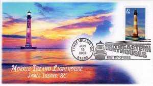 AO-3789, 2003, Southeastern Lighthouses, Add-on Cachet, First Day of Issue, Morr