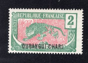 Ubangi-Shari 1915 2c violet & brown Overprint, Scott 2 MH, value = 35c