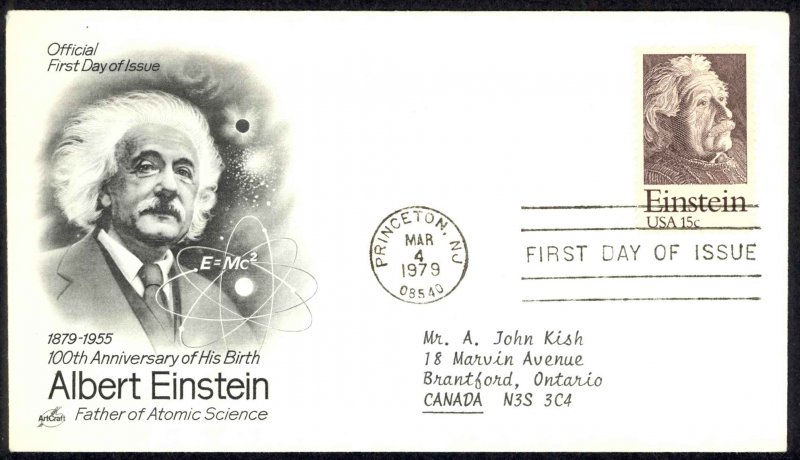 USA Sc# 1774 (ArtCraft) FDC (a) (Princeton, NJ) 1979 3.4 Albert Einstein