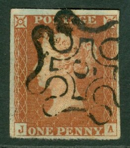 SG 8m 1d red brown lettered J.A. Very fine used with a number '5' in Maltese... 