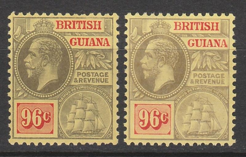 BRITISH GUIANA 1913 KGV SHIP 96C 2 DIFFERENT BACKS WMK MULTI CROWN CA