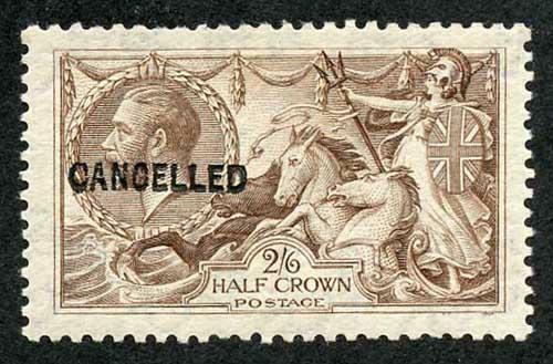 1921 2/6 Seahorse EXPERIMENTAL Printing Wmk SIDEWAYS Inverted opt CANCELLED M/M