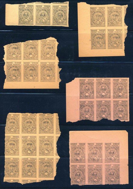 EL SALVADOR 1918 Blocks of Municipal Stamps Overprinted for Postal Use 1918