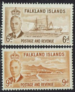 FALKLAND ISLANDS 1952 KGVI PICTORIAL 6D AND 9D MNH **