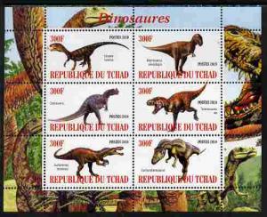 Chad 2010 Dinosaurs #1 perf sheetlet containing 6 values ...