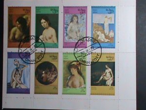 ​OMAN STAMP- 1972-WORLD FAMOUS NUDE ART PAINTINGS CTO FULL SHEET VERY FINE