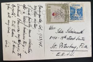 1948 Barranquilla Colombia RPPC Postcard Cover To St Petersburg FL Usa Hotel