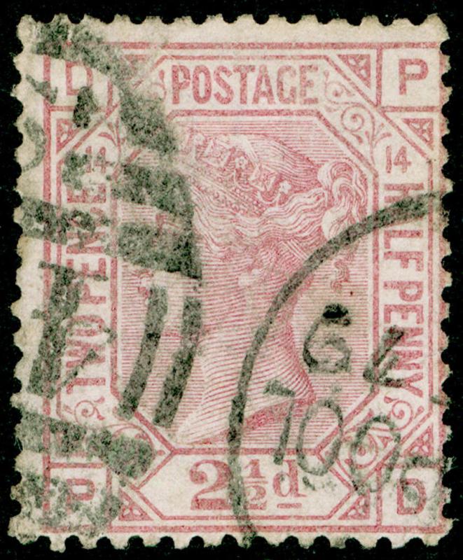 SG141, 2½d rosy mauve PLATE 14, USED. Cat £60. PD 