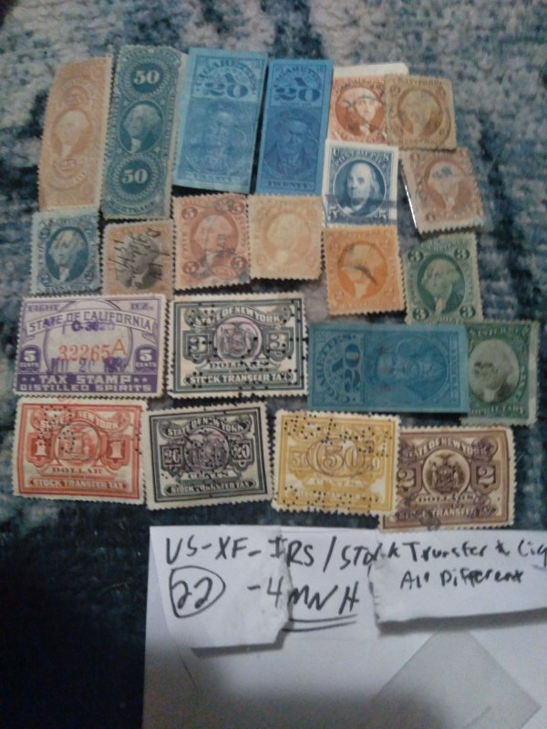 22 IRS Documentary + Spirits + Stock + Cigarette Tax Stamps Used XF 4 MNH