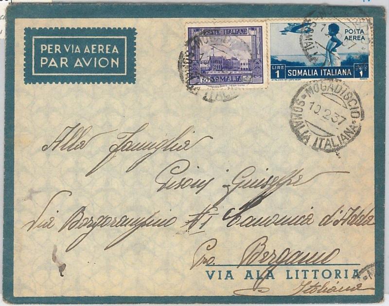 54066 - ITALY COLONIES: SOMALIA - Saxon 221 + AIRMAIL 21 on ENVELOPE 1937-
