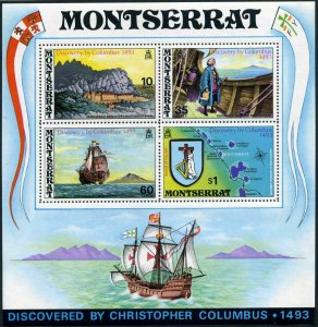 Montserrat 295a,MNH.Michel Bl.3. Discovery by Columbus,450th Ann.1973.Ship,Map,