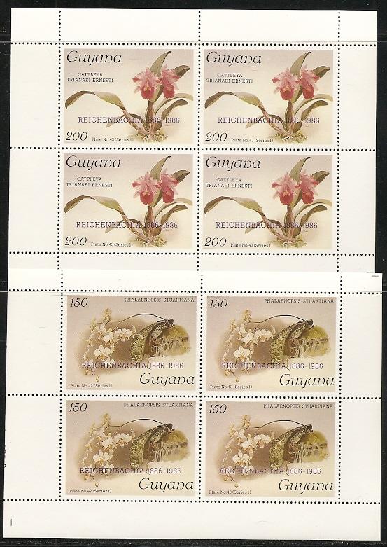 Guyana 1402-3 1986 REICHENBACHIA overprint on Orchids m/s NH