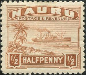 Nauru 1937 SG26B ½d chestnut Freighter shiny P11 MLH