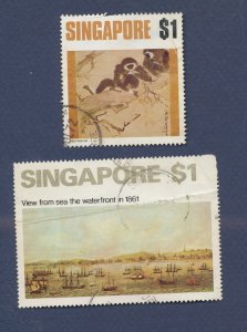 SINGAPORE - Scott 149 & 156  - used, crease  - 1971