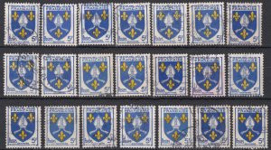 France 1954 5f. Yellow & Blue Saintonge Fine Used x21. Provincial Coats of Arms