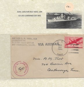 1944 CApt Carlton Todd, USN COMDESRON, San Francisco to Chattanooga, TN (54419)