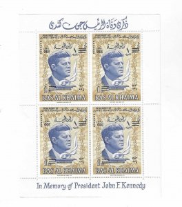 Ras Al Khaima  Michel BL #13 JFK sheet of 4 with inverted overprint NH VF