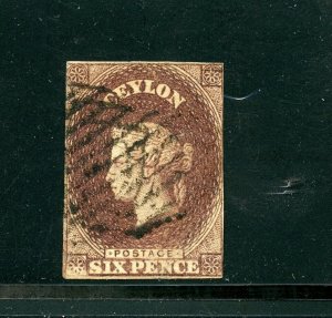 Ceylon #7 Queen Victoria the 6p brown, used, F-VF, CV$575.00