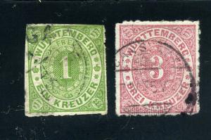 Wurttemberg 1869-73 - Scott # 47, 49 - Used