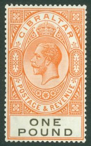 SG 107 Gibraltar 1925-32. £1 red orange & black. A fine unmounted mint...