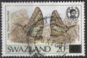 Swaziland 576 (used) 20c on 45c butterflies: large striped swordtail (1990)