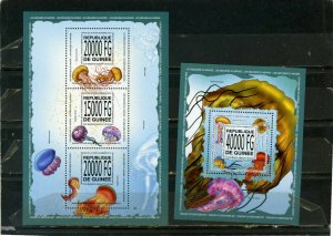 GUINEA 2013 JELLY FISH SHEET OF 3 STAMPS & S/S MNH