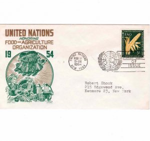 United Nations 1954 FDC Sc 23 Food and Agriculture UN Cachet Craft Ken Boll