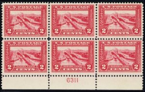 398, Mint XLH VF/XF 2¢ Plate Block of 6 Stamps VERY FRESH! * Stuart Katz