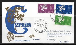 Cyprus 201-3 1962 Europa FDC