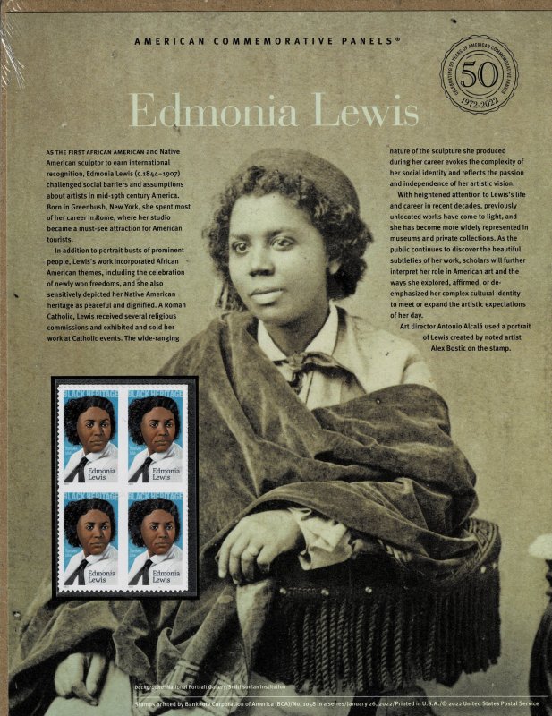 Edomonia Lewis 60cent block Black Heritage Panel USPS Product #5663