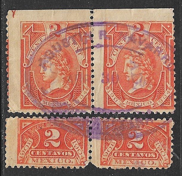 MEXICO 1903-04 2c Liberty Head Internal Revenue Rentas Pair R226 GUADALAJARA