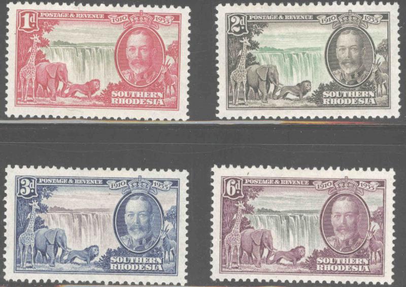 Southern Rhodesia Scott 33-36 MH*  1935 silver jubilee set CV$29