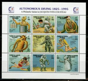 TURKS & CAICOS AUTONOMOUS DIVING COUSTEAU SHEET & TWO SOUVENIR SHEETS MINT NH  