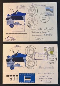 Estonia 1991 Definitive issue  Set of 2 RARE FDC's REAL Airmail to Finland