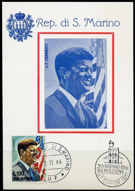 SAN MARINO 1964  JOHN F. KENNEDY MEMORIAL SET ON TWO MAXIMUM CARDS SET I