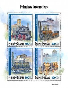 Guinea-Bissau 2019 MNH Trains Stamps First Locomotives Steam Engines Rail 4v M/S