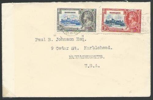 BARBADOS 1935 cover to USA, Jubilee 1d & 1½d...............................53111 