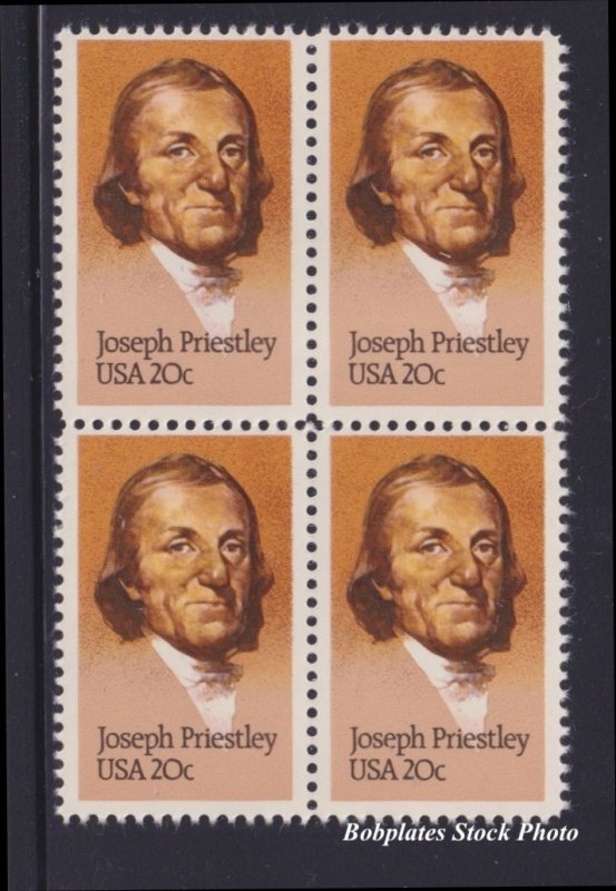 BOBPLATES #2038 Joseph Priestley Block of 4 F-VF NH SCV=$1.6