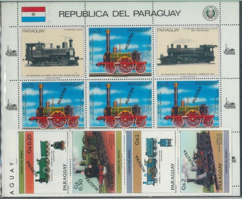 78585 - PARAGUAY - STAMPS:  Steam TRAINS  1985   MNH - SPECIMEN