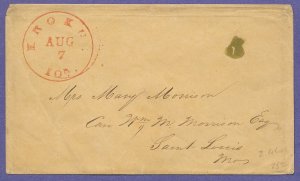 KEOKUK, IOa (HIGH a) c1847 STAMPLESS COVER, NO CONTENT, US POSTAL HISTORY.