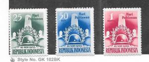 Indonesia  #418-420 Helmet, Wreath & Monument (MNH)  CV $13.75