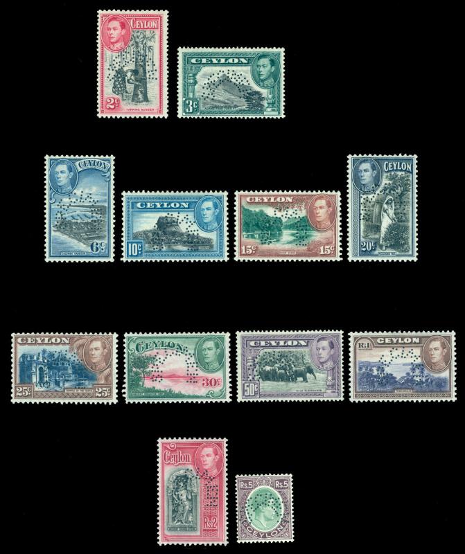 CEYLON  1938-49  KGVI  Pictorial set - SPECIMEN - perf.  SG 386s-397s  mint MLH 