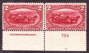 US 286 2c Trans-Mississippi Plate #724 Inscription Pair F-VF OG NH SCV $160