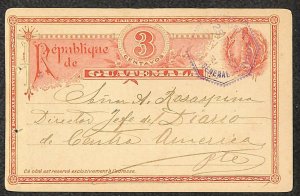 GUATEMALA H&G #4 POSTAL CARD LOCAL USAGE 1897