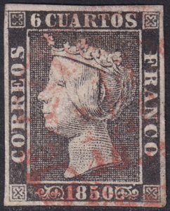 Spain 1850 Sc 1b used date (baeza) cancel type I position 2