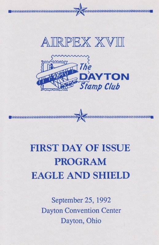 USPS Dayton AIRPEX XVII 1st Day Ceremony Program #2595-97 C1 Eagle & Shield 1992